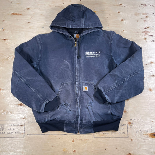 Faded Blue Carhartt Hooded Active Jacket - Medium